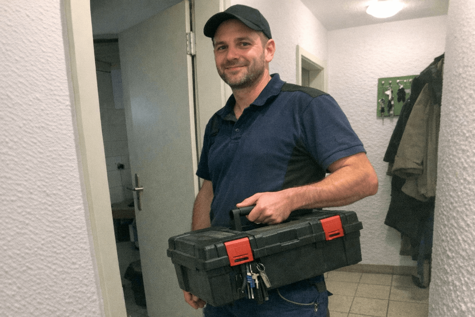 Techniker markiert auf einem Klemmbrett Zylinderpositionen für einen Schließplan im Büro